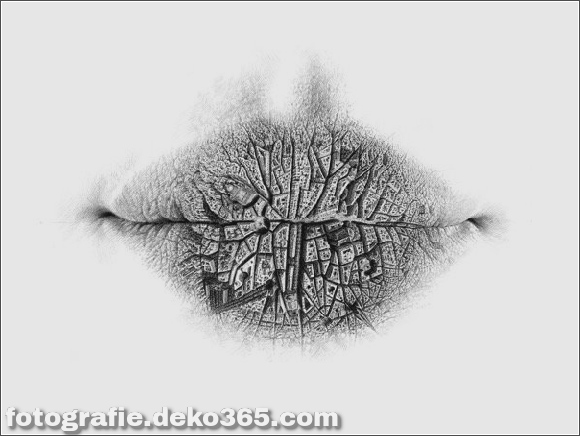 Surreale Bleistiftzeichnungen der Lippen (2)